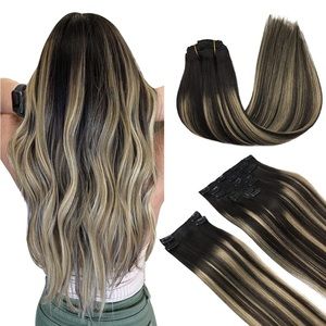 Maxita Clip In Hair Extensions - NWT Natural Black to Light Blonde (20in, 9pcs)
